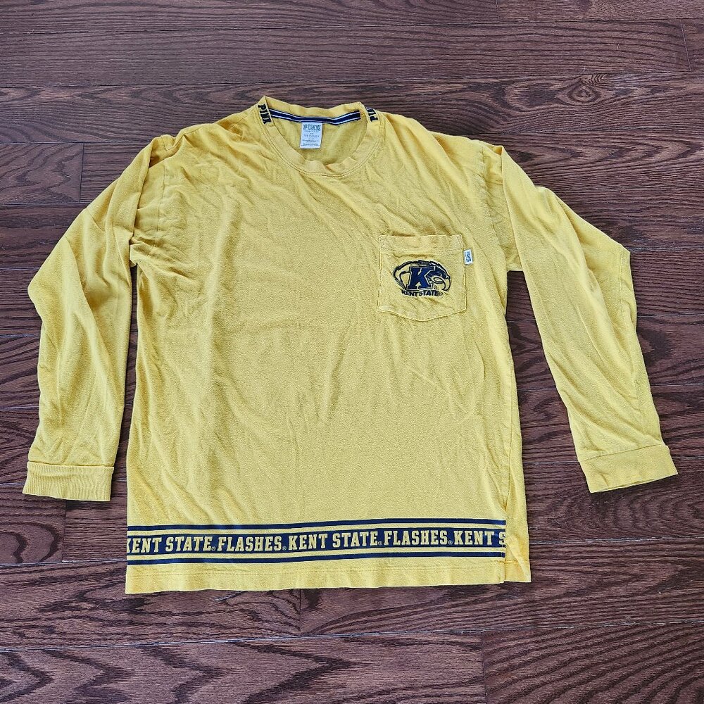 Victoria Secret Pink Kent State Golden Flashes Women L Long Sleeve yellow Shirt